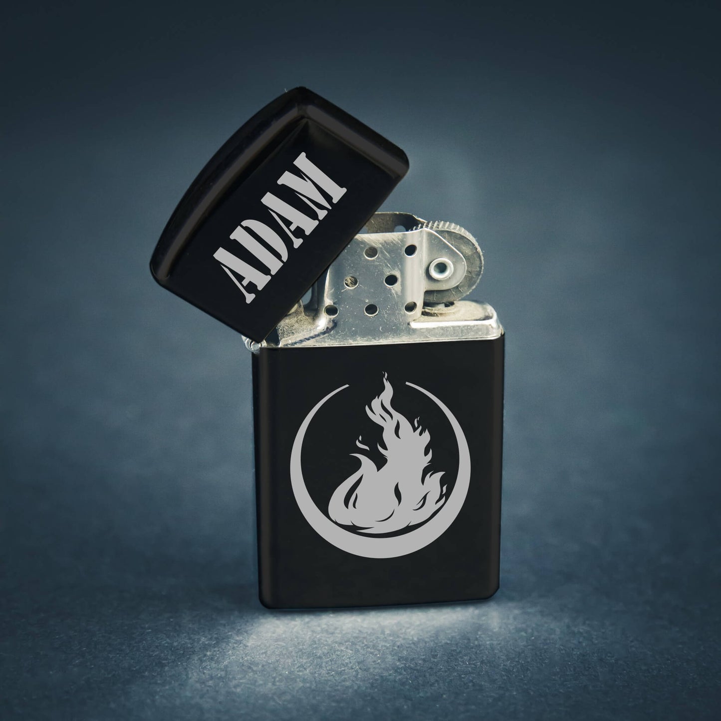 Personalised Black Lighter - Name & Fire