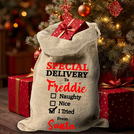 Personalised  Christmas Hessian Sack - Santa Checklist