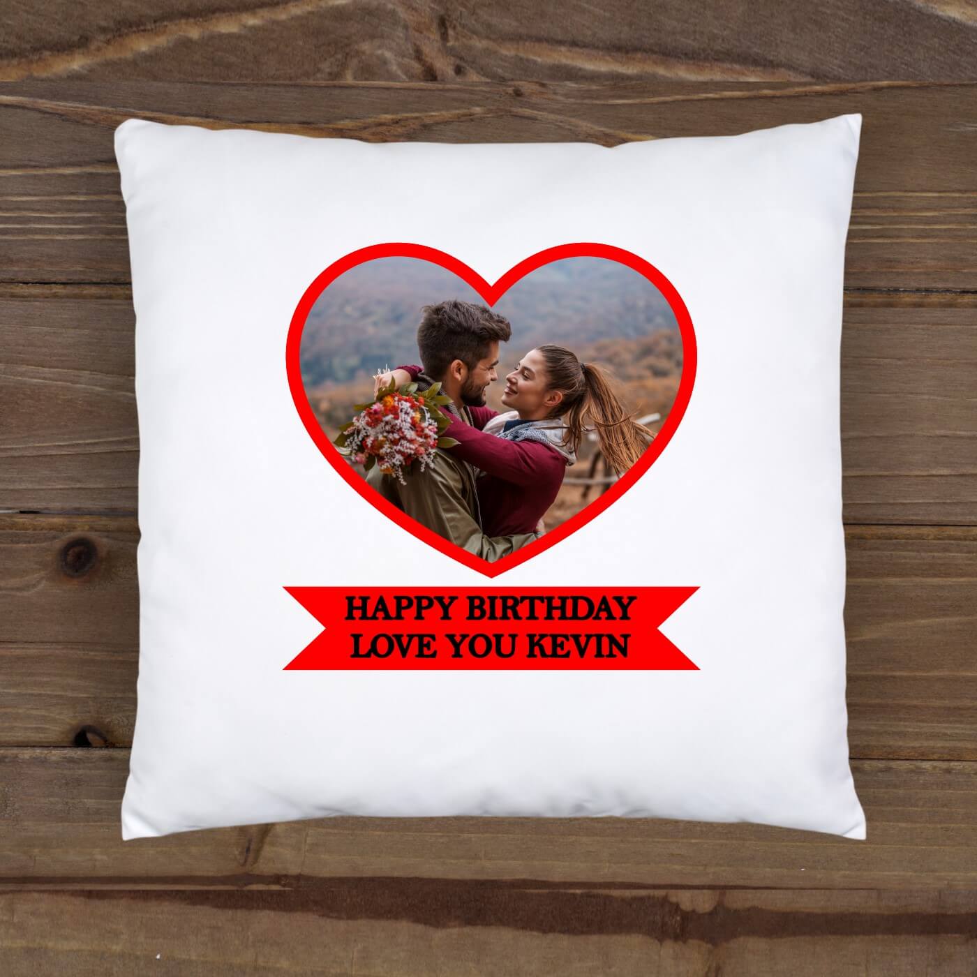 Personalised Cushion Cover - Heart & Ribbon