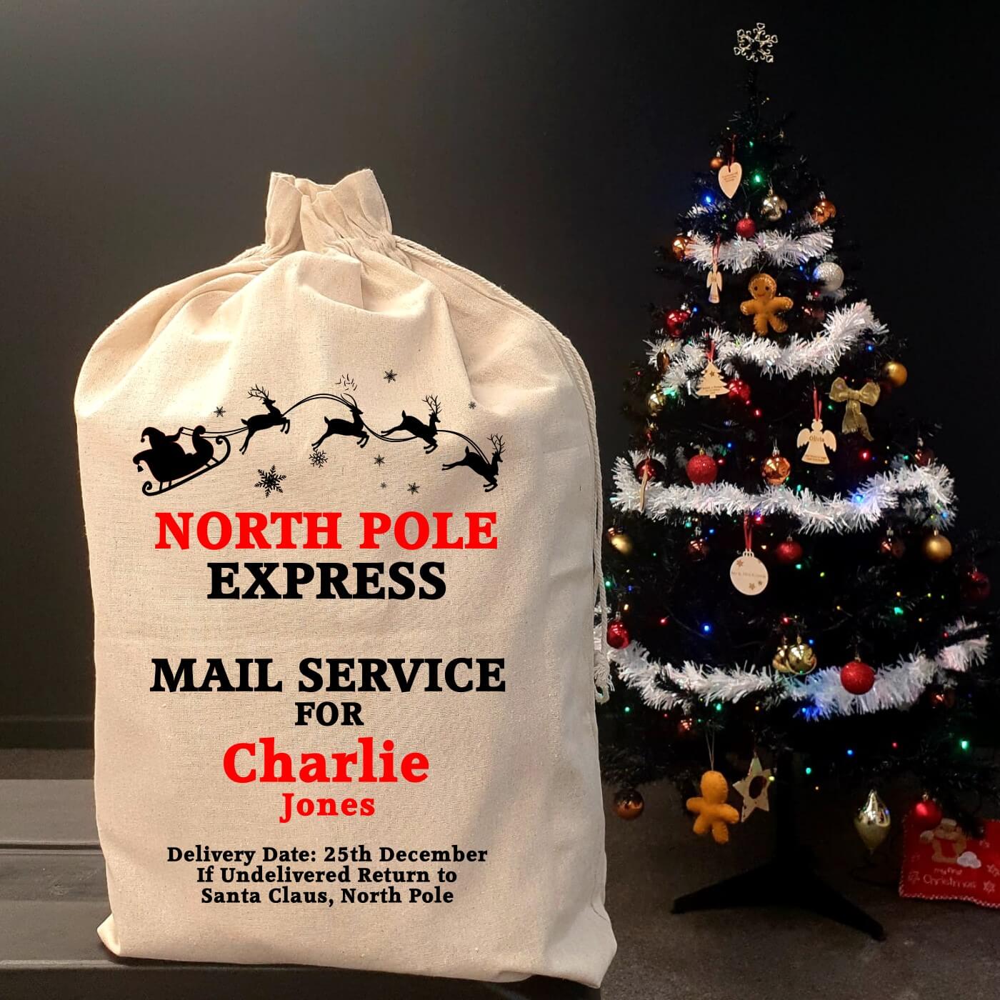 Personalised  Christmas Sack - Santa with Reindeers