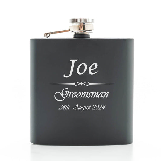 Personalised Black Hip Flask - Groomsman