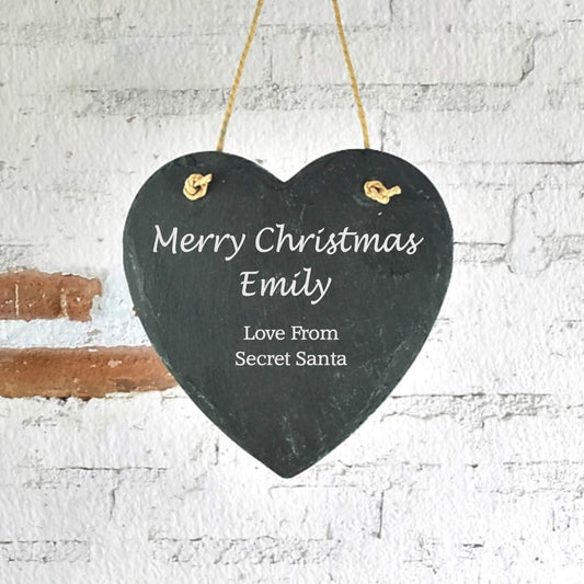 Personalised Christmas Hanging Slate Heart - Message