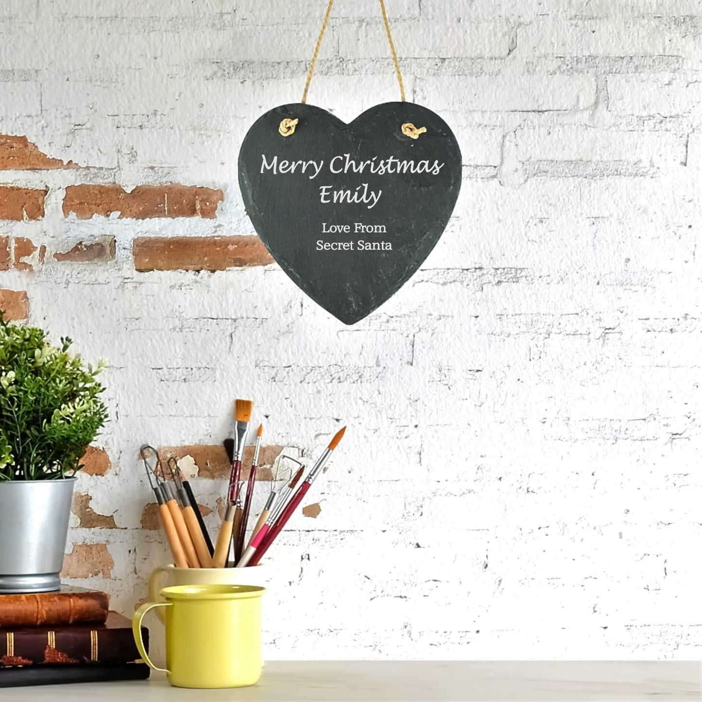 Personalised Christmas Hanging Slate Heart - Message